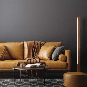 LED lesena stoječa svetilka Teo, oreh, 120 cm, dotik dimmer