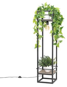 Industrijska stoječa svetilka črna z lesom - Cage Rack